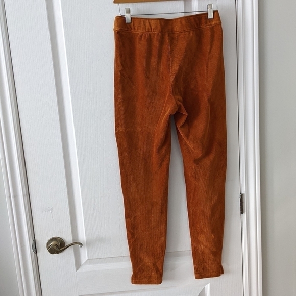 Simons velour velvet cordoroy leggings pants rust brown size Large C5 - Picture 2 of 8